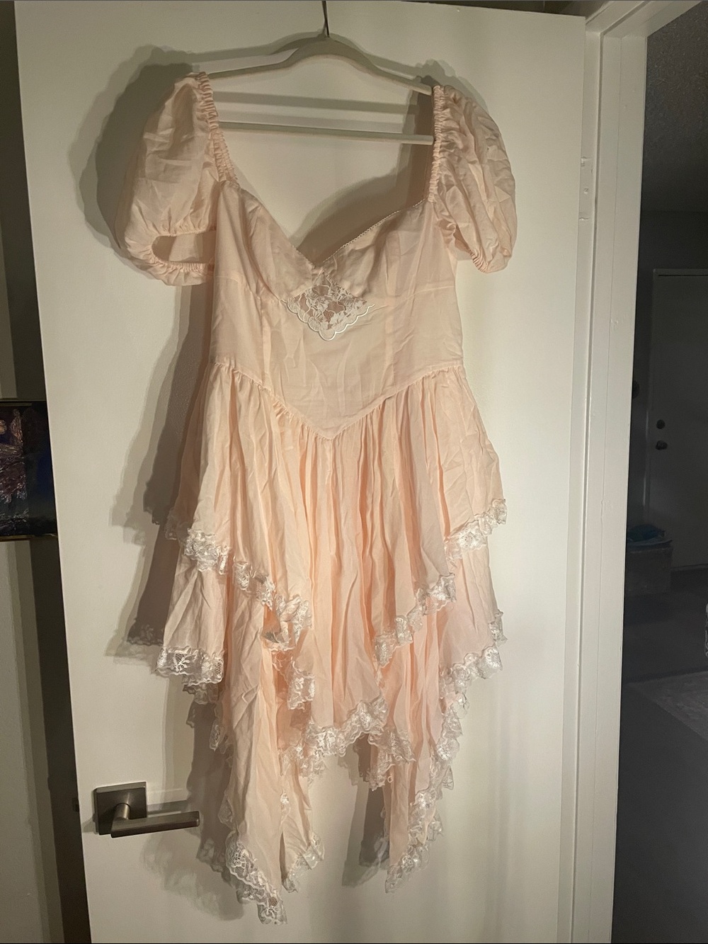 Selkie Peach Lace-Trim Handkerchief Hem Chemise